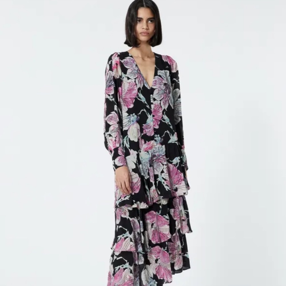 Kooples long dress with floral print and beads